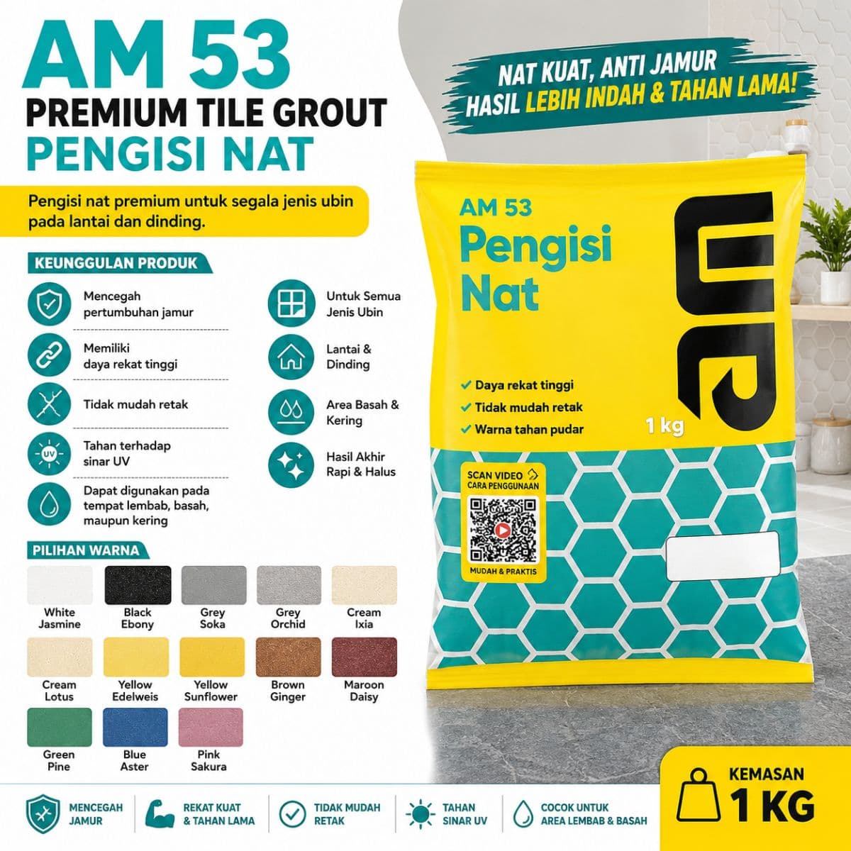 AM 53 Semen Nat Keramik dan Granite 1kg - Grey Soka