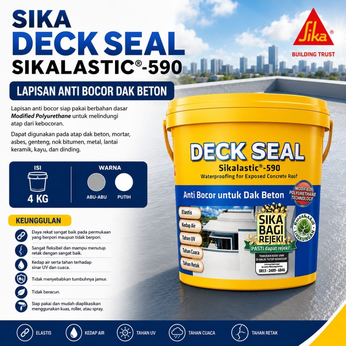 SIKA DECK SEAL SIKALASTIC 590 - Cat Pelapis Anti Bocor 4 KG